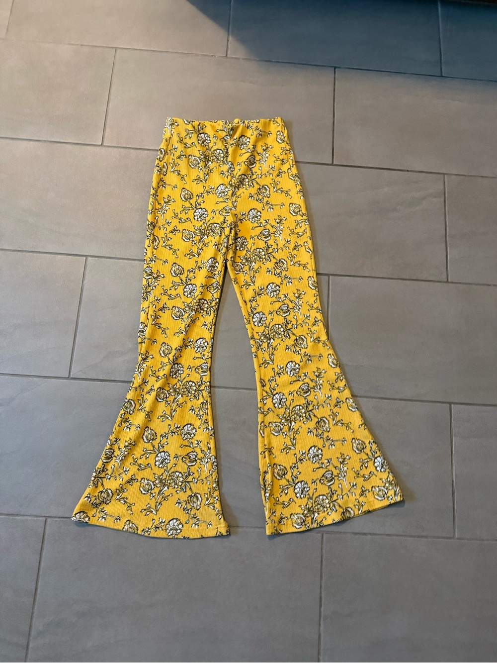 Free People Yellow Floral Flare Leggings